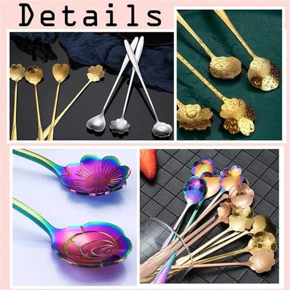 Flower Spoon Coffee Teaspoon Set, PBIEHSR Stainless Steel Tea Spoon